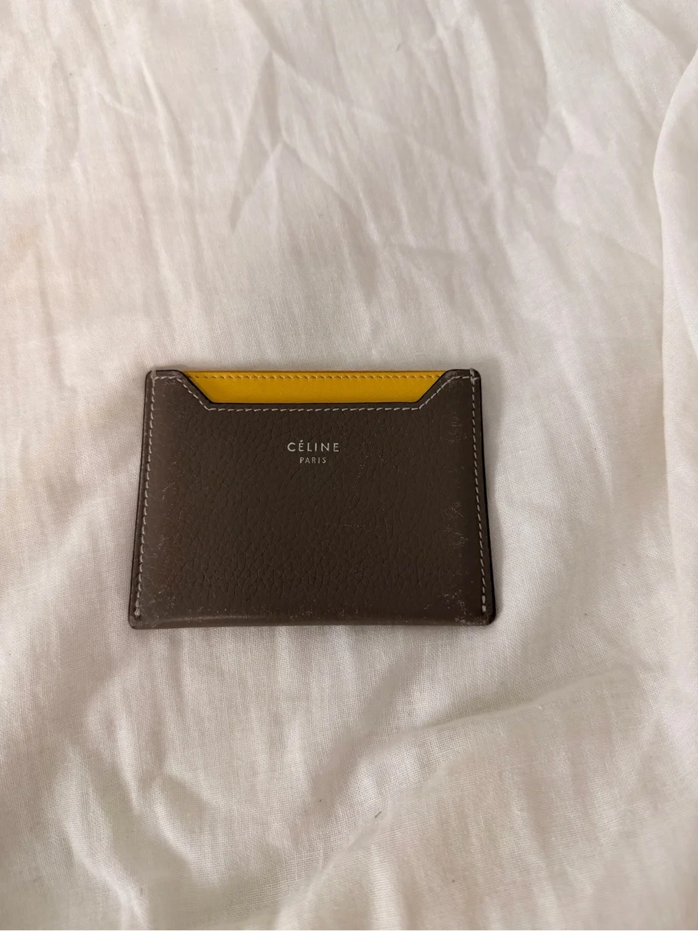 Celine Brown Card Holder with Yellow Interior